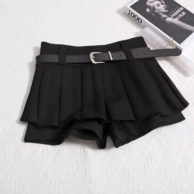 OLIVIE | PLEATED HIGH-WAIST SHORTS